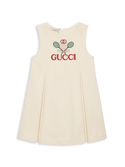 Shop Gucci Little Girl's & Girl's Tennis Embroidery Cotton Dress In Ivory