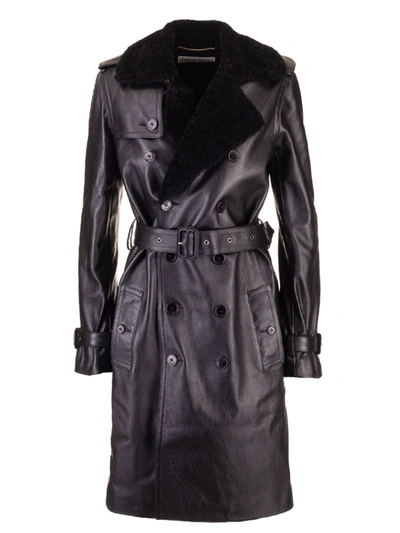 Shop Saint Laurent Leather Trench Coat In Black