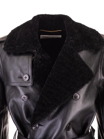 Shop Saint Laurent Leather Trench Coat In Black