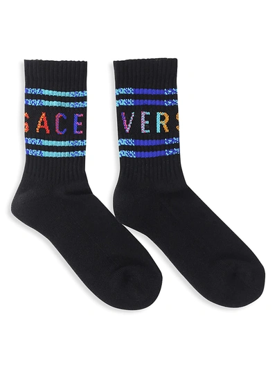 Shop Versace Logo Socks In Black Multi