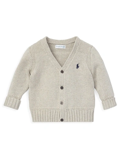 Shop Ralph Lauren Baby Boy's Combed Cotton Button-front Cardigan In Light Grey