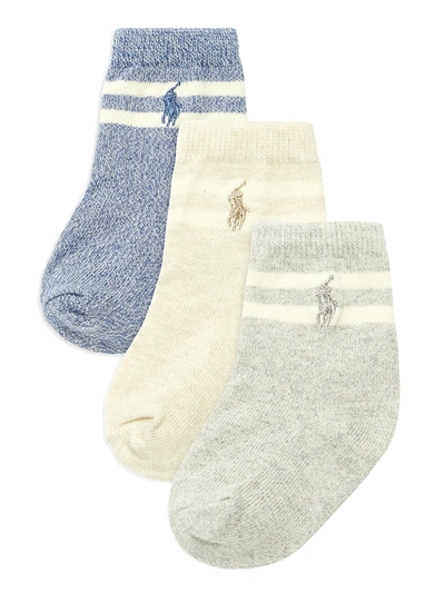 Shop Ralph Lauren Baby Boy's 3-pack Pepper Stripe Crew Socks In Neutral