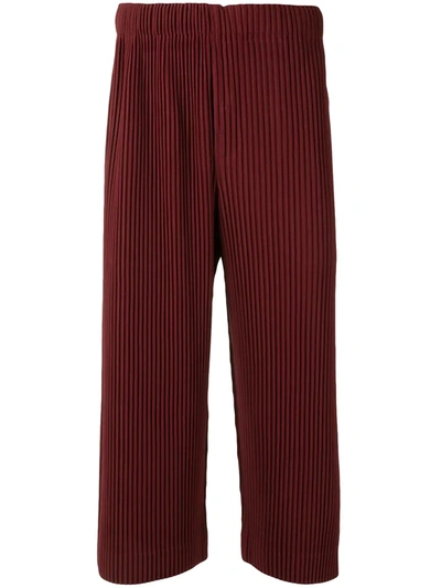 Shop Issey Miyake Pleated Cropped Trousers In Red