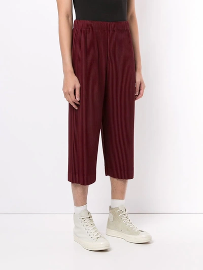 Shop Issey Miyake Pleated Cropped Trousers In Red