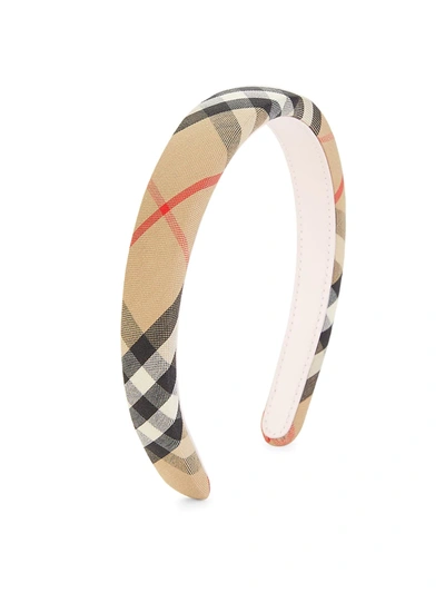 Shop Burberry Girl's Check Headband In Beige