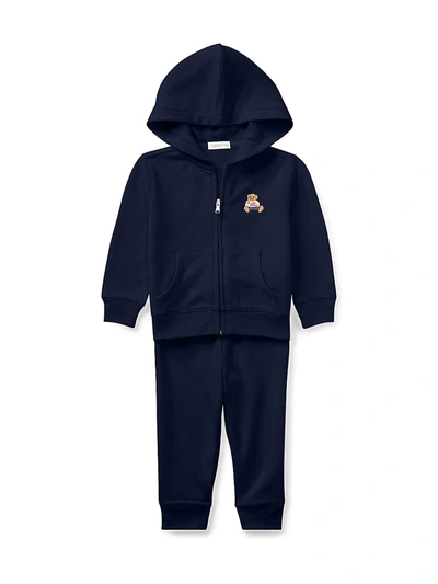 Shop Ralph Lauren Baby Boy's 2-piece Atlantic Terry Zip-up Hooded Sweater & Joggers Set In French Navy
