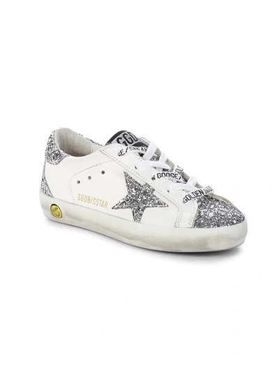 Shop Golden Goose Kid's Superstar Glitter Leather Sneakers In White Silver