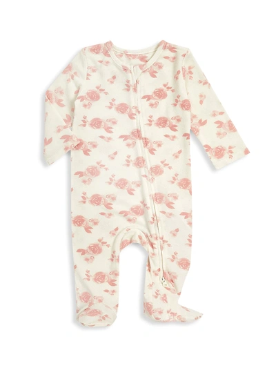 Shop Aden + Anais Baby Girl's Floral-print Long-sleeve Footie In Pink