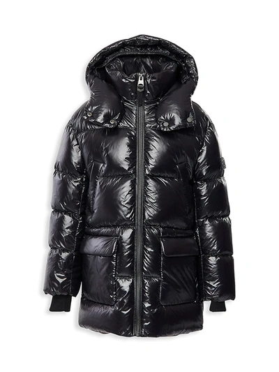 Shop Mackage Little Kid's Lustrous Down Puffer Jacket In Black