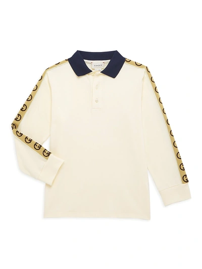 Shop Gucci Little Boy's & Boy's Logo-trim Long-sleeve Polo Shirt In Bone