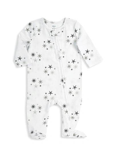 Shop Aden + Anais Baby's Star-print Muslin Footie In Grey