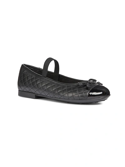 Shop Geox Little Girl's & Girl's Plie Leather Quilted Flats In Black