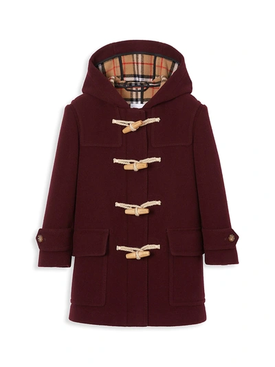 Shop Burberry Little Girl's & Girl's Alistar Wool Duffle Coat In Burgundy