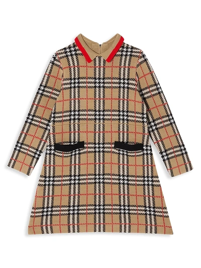 Shop Burberry Little Girl's & Girl's Denise Vintage Check Merino Wool Dress In Beige