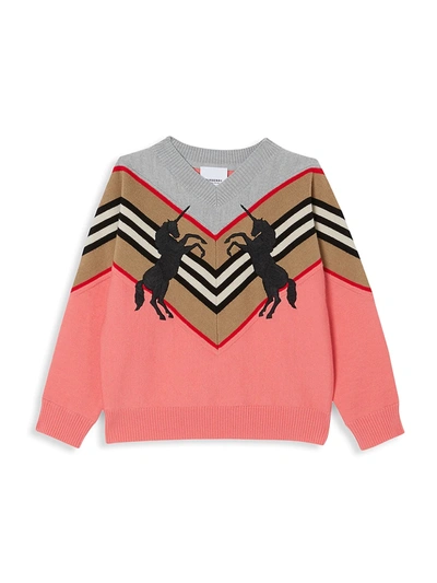 Shop Burberry Little Girl's & Girl's Nadie Unicorn Sweater In Peach