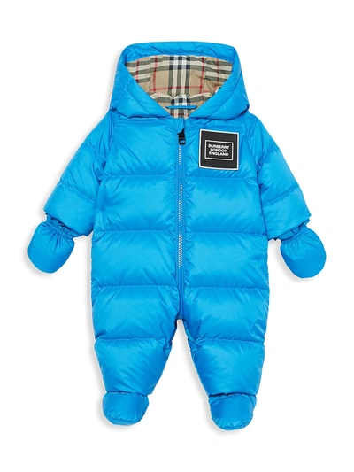 Shop Burberry Baby Boy's Logo Puffer Snowsuit In Blue