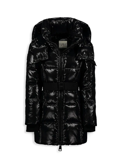 Shop Sam Girl's Soho Belted Down Mid-length Jacket In Black
