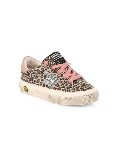 Shop Golden Goose Little Girl's & Girl's May Leopard-print Leather Sneakers In Beige Brown