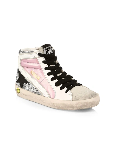 Shop Golden Goose Girl's High-top Slide Laminated & Glitter Leather Star Sneakers In Salmon Pink