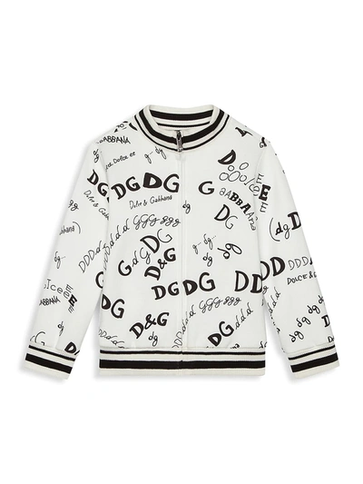 Shop Dolce & Gabbana Little Girl's & Girl's Logo Zip Sweatshirt In White Black