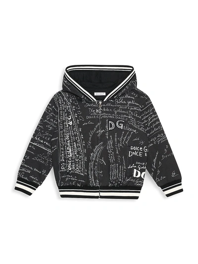 Shop Dolce & Gabbana Little Boy's & Boy's Cursive Logo Graphic Zip Hoodie In Black White
