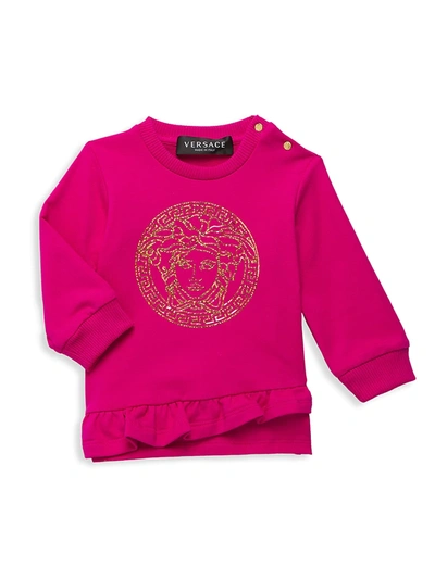 Shop Versace Baby Girl's Metallic Graphic Sweater In Fuchsia