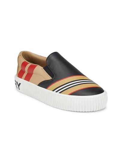 Shop Burberry Little Kid's & Kid's Harwick Checkered-print Leather Slip-on Sneakers In Black Hone