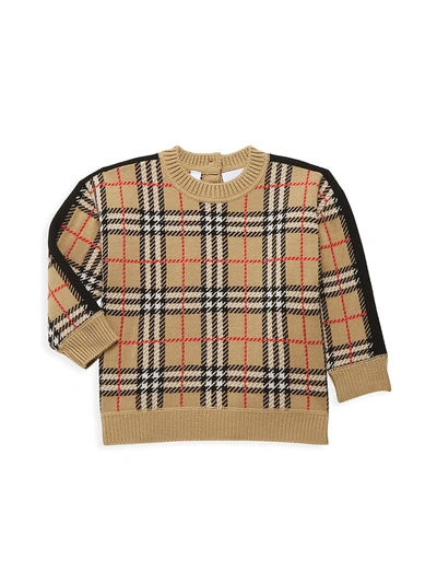 Shop Burberry Baby's & Little Kid's Checkered Merino Wool Sweater In Beige
