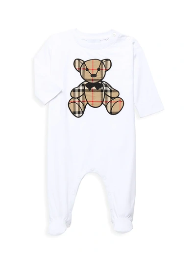 Shop Burberry Baby's Bear-print Coverall In White