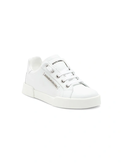 Shop Dolce & Gabbana Little Kid's & Kid's Leather Sneakers In White