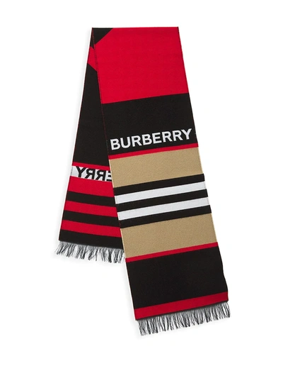 Shop Burberry Mixed Striped Knit Scarf In Bright Red