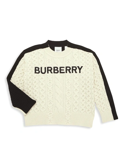 Shop Burberry Little Kid's & Kid's Stef Wool Sweater In White Black