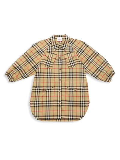 Shop Burberry Little Girl's & Girl's Teigan Check-print Shirt Dress In Beige