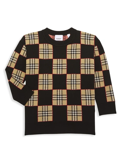 Shop Burberry Little Boy's & Boy's Rickman Check-print Merino Wool Sweater In Beige Black