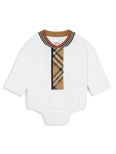 Shop Burberry Baby's Knox Check Bodysuit In White