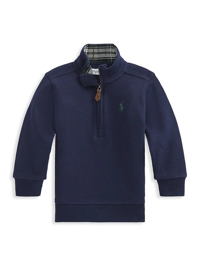 Shop Ralph Lauren Baby Boy's Interlock Quarter-zip Sweater In Navy