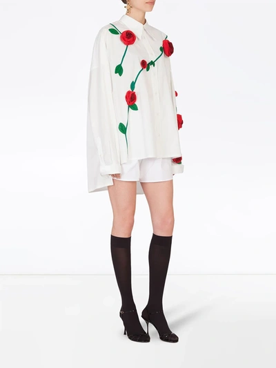 Shop Dolce & Gabbana Rose-embroidered Shirt In White