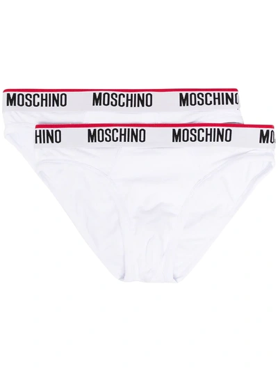 Shop Moschino Logo Waistband Briefs In White