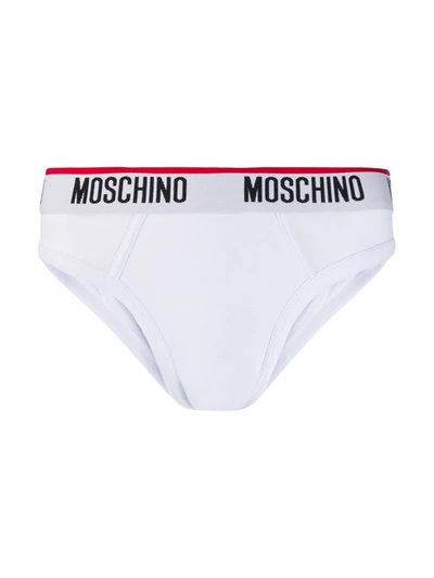 Shop Moschino Logo Waistband Briefs In White