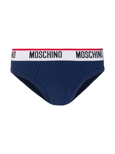Moschino Logo Waistband Briefs In Blue