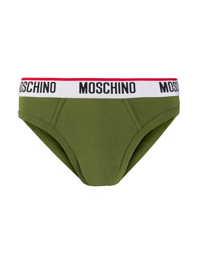 Shop Moschino Logo Waistband Briefs In Green