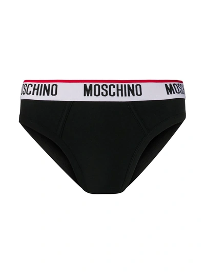 Shop Moschino Logo Waistband Briefs In Black