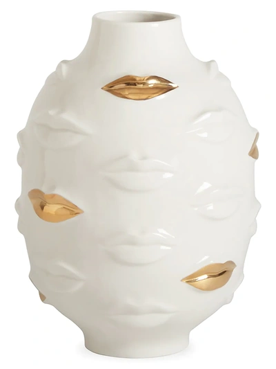 Jonathan Adler White Gilded Gala Round Porcelain Vase In White