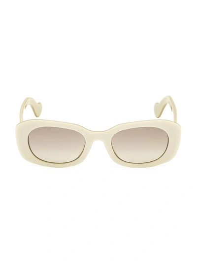 Shop Moncler 52mm Acetate Oval Bold-frame Sunglasses In Cream