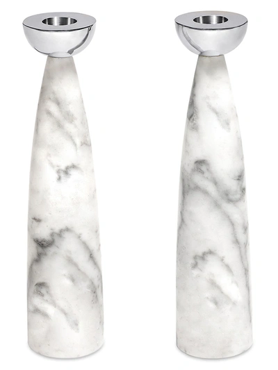 Shop Anna New York Coluna 2-piece Carrara Marble & Steel Candlestick Set