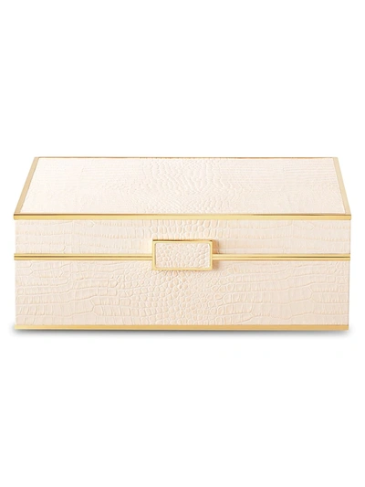 Shop Aerin Crocodile-embossed Leather Jewelry Box In Bisque