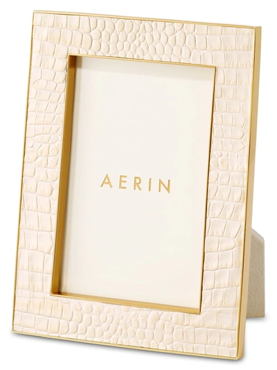 Shop Aerin Classic Croc Leather Frame In Bisque