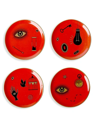 Shop Jonathan Adler Bijoux 4-piece Porcelain Coaster Set In Red