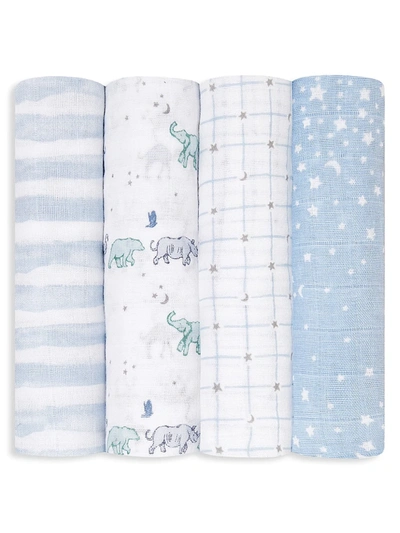 Shop Aden + Anais Baby Boy's 4-pack Rising Star Large Muslin Swaddle Blanket In Blue Multi