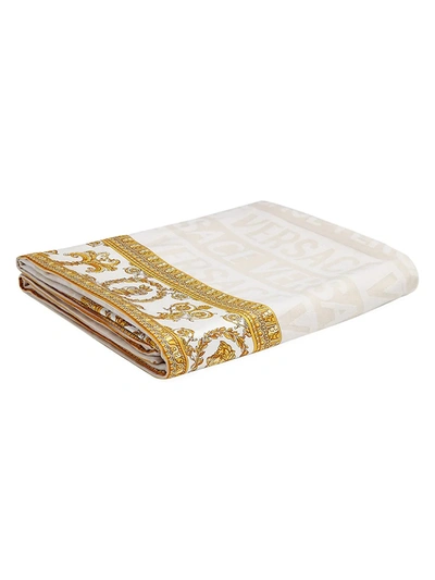 Shop Versace Barocco Wool Robe Throw In White